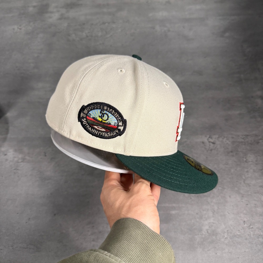 New Era Los Angeles Dodgers Hat 7 1/2 Cream Dark Green Red Mexico Heritage MLB - Picture 4 of 7